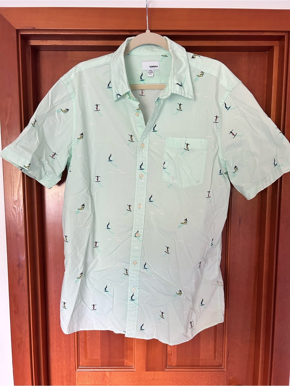 Sonoma Light Mint Short-Sleeve Button-Down with Surf Embroidery